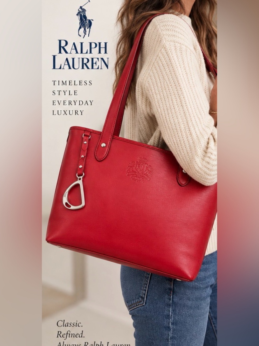 Title: Vintage Ralph Lauren Red Leather Tote Bag RLL Stirrup Charm255